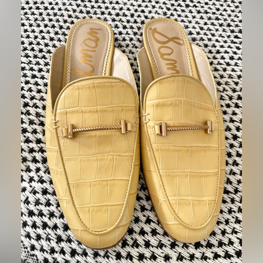 SAM EDELMAN Laurna Linnie Croc Leather Flat Mule Size 7 Desert Sun Yellow